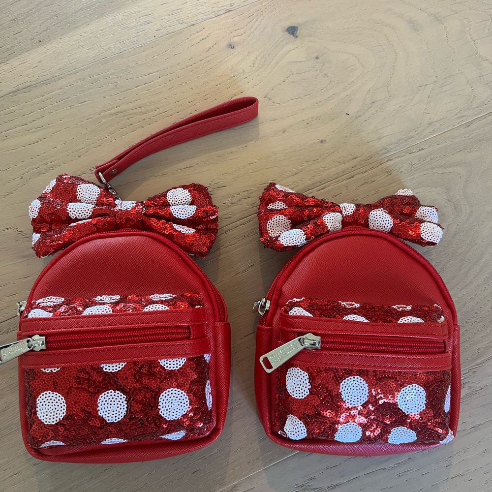 ❤️ Red Disney Parks Loungefly Minnie Mouse Sequin Bow Mini Backpack Wristlet (2)